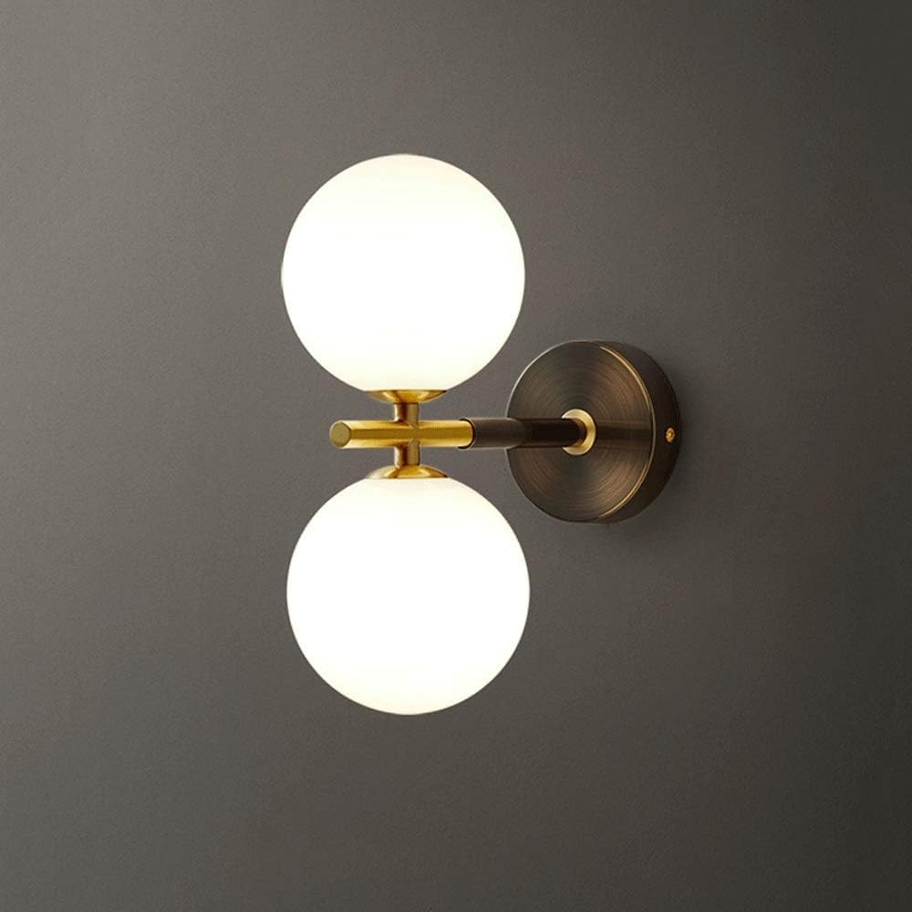 VGTLAKEX Wall Light Wall Sconce with Glass Globe Lampshade Geometric Lighting Copper Lamps Bedside for Living Bedroom Restaurant G9 Socket