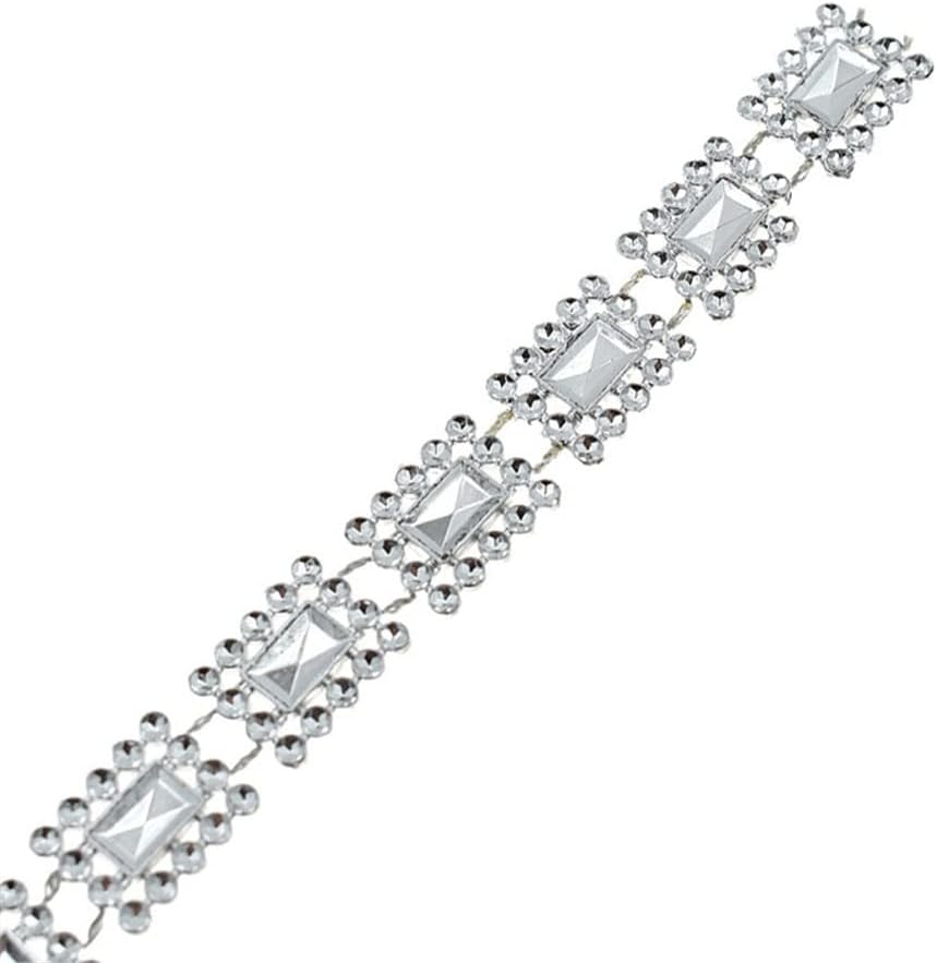 10yards Square Crystal Beaded Chain Ribbon Trim Sewing Applique Decor Silver (Silver 1.2cm Width)