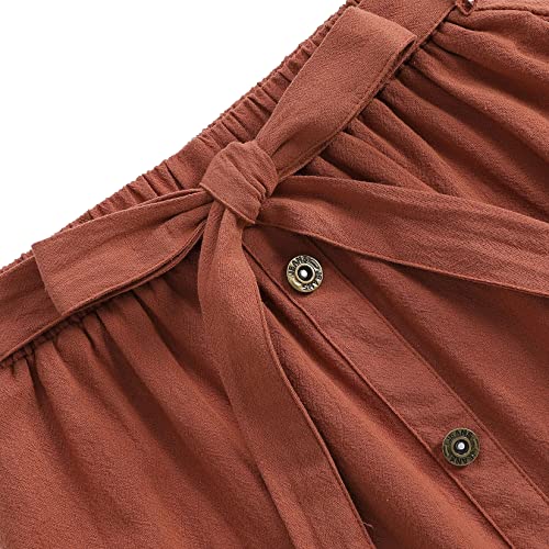 Image of Maxi Skorts Skirt for Girls Button Front High Waisted Long Skirt with Belt Ruffled Skirts with Pocket 3-12Years