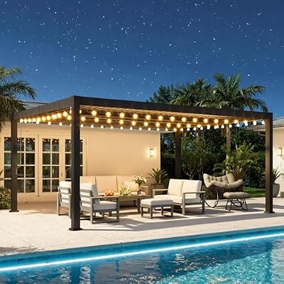 12' x 16' Pergola with Adjustable louvered Roof and Aluminum Frame
