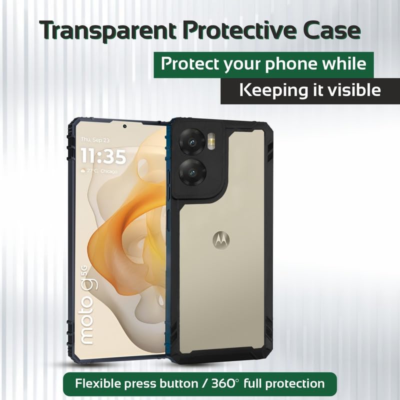 Image of AIBEX Crystal Clear Back Cover Case for Motorola G05 | Shockproof Design | 360 Protection | Non-Yellowing Transparent Back | Slim Fit TPU & PC Hybrid Case with Black Bumper