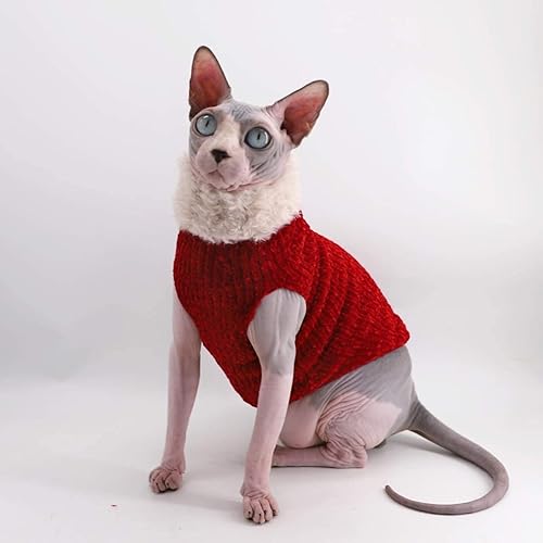 Miniatura 9 de Sphynx - Ropa de invierno cálido de piel sintética, abrigo de cuello alto para gatos, pijamas para gatos y perros pequeños, camisas sin pelo para