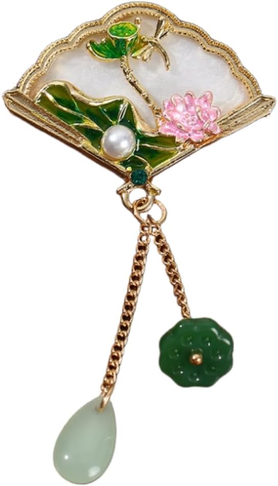 Elegant Brooch Pin for Women, Gold Tassel Pendant Vintage Floral Jewelry, Handmade Gift for Women
