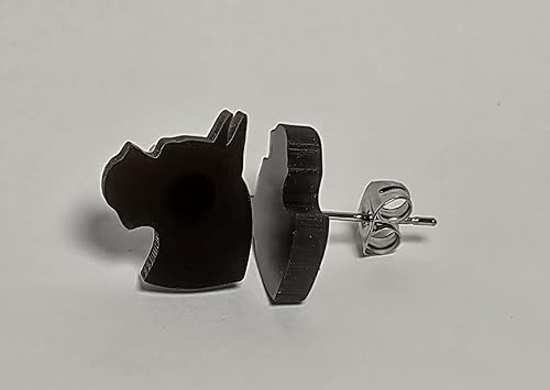 Miniatura 3 de Adorable Handcrafted Simple Black Dog Stud Earrings made from Plant-Based Polymer Resin UnisexMen'sWoman'sChild Stainless Steel Posts (Boxer, Rose