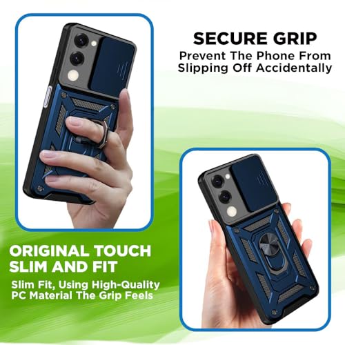 Image of Luxe Back Cover for Vivo T4 Lite 5G / iQOO Z10 Lite 5G / Vivo Y19 5G / Vivo Y19E | D10 Tough Armor Case | Sliding Camera Shield | 360 Protection | Kickstand Ring Holder | Military-Grade Bumper Case