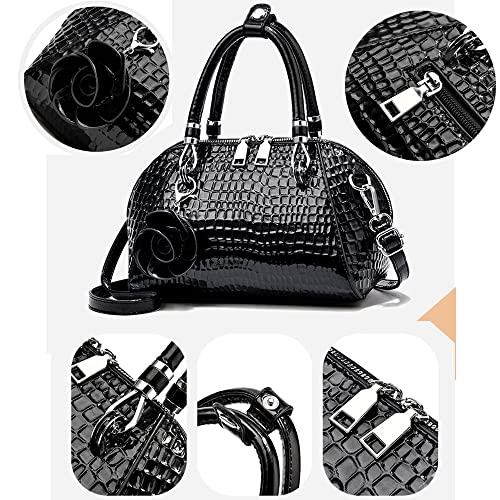 ® Women Handbag Snake Print Shoulder Bag Crocodile Leather Top Handle Handbag Rose Pendant Purse4