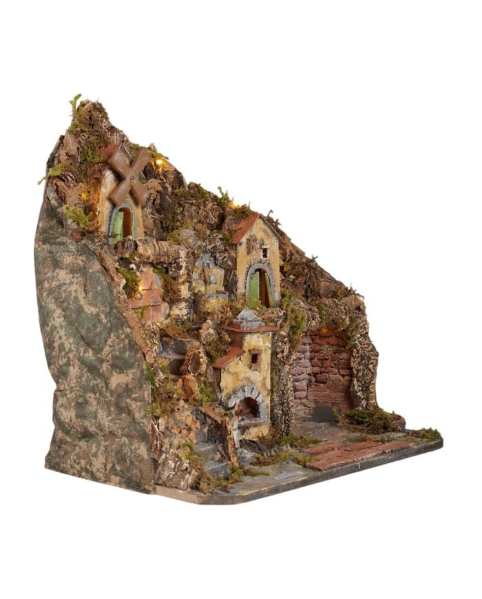 Chianese Presepe Napoletano Artigianale con Cascata, Luci, Forno, Mulino e Fontana, Dimensioni 47x40x47 cm, Compatibile con Pastori da 6-7 cm