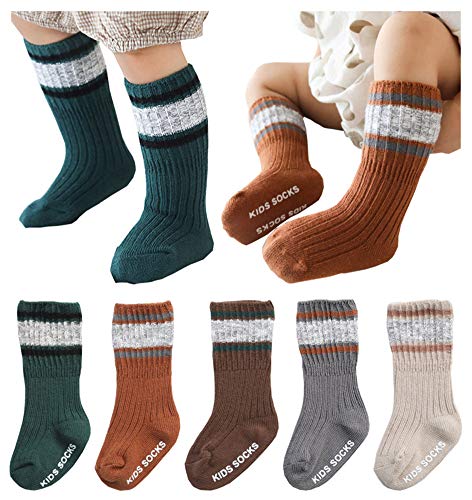 Image of QandSweet Knitting Socks Keep Warm Unisex Baby Non-Slip Knee-High Stockings for Toddler Little Boy Girls