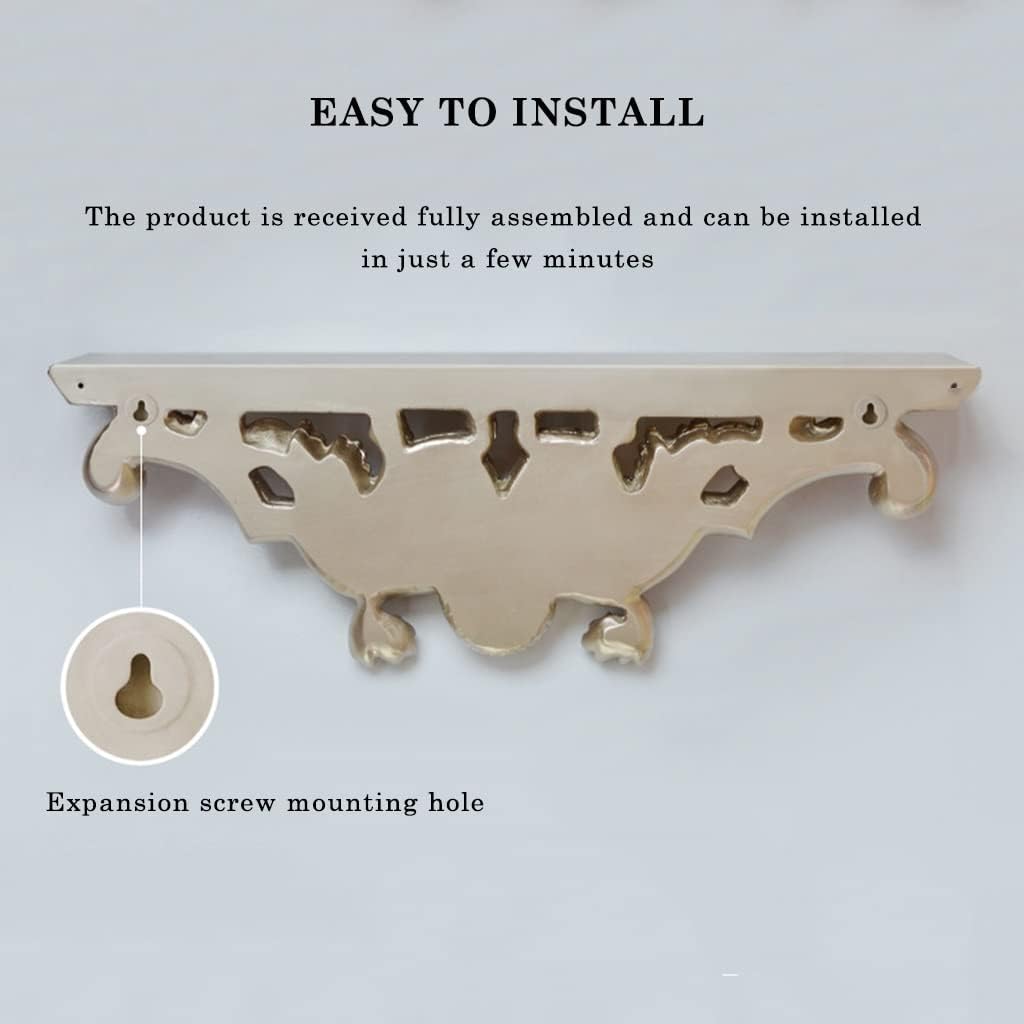 Exquisite Bathroom Shelves Resin Wall Shelf, Carved Floating, for Wall Decor Bedroom, Decorative Shelving for Living Room, Bathroom, Hallway, Entryway Decor Crafts (Color : Beige, Size : /L)