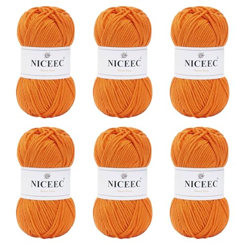Image of NICEEC 300g Soft Assorted Colors Yarn - Sport Weight,100% Acrylic, 4 Ply, Bonbons Yarn for Crochet & Knit, DIY Project Starter Kit for Kids or Adults(Total 870yds) - Orange