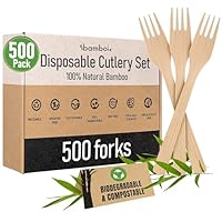 100% Bamboo Cutlery Set - Biodegradable Utensils | Reusable or Disposable Bamboo Flatware | Compostable FSC Certified Utensils for Weddings, Camping, Party