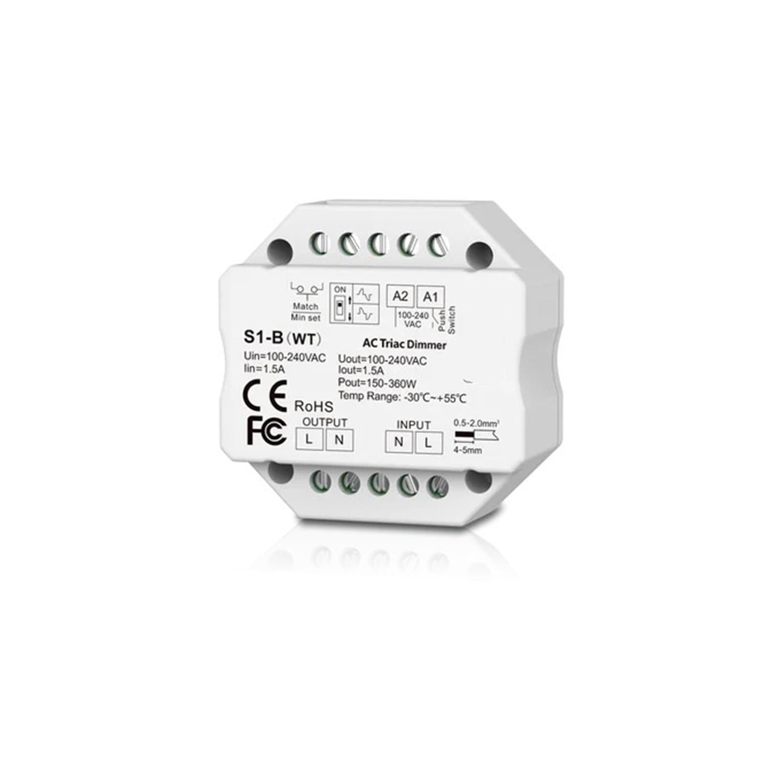Variateur Triac S1-B Gradateur LED Haute Performance AC 100-240V