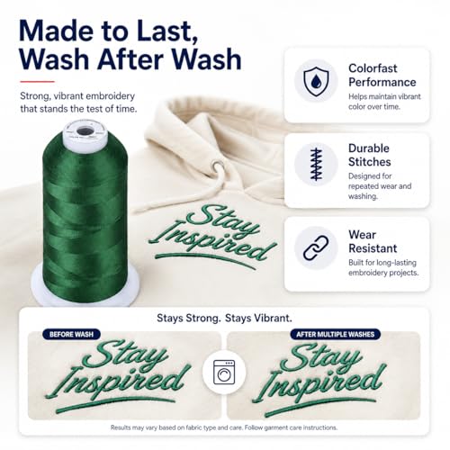 Image of Simthread 5000M 40WT Polyester Embroidery Thread, Holly Green S041 | 5000M 40WT polyester thread feeds smoothly for machine embroidery, monograms, logos, patches and quilting.