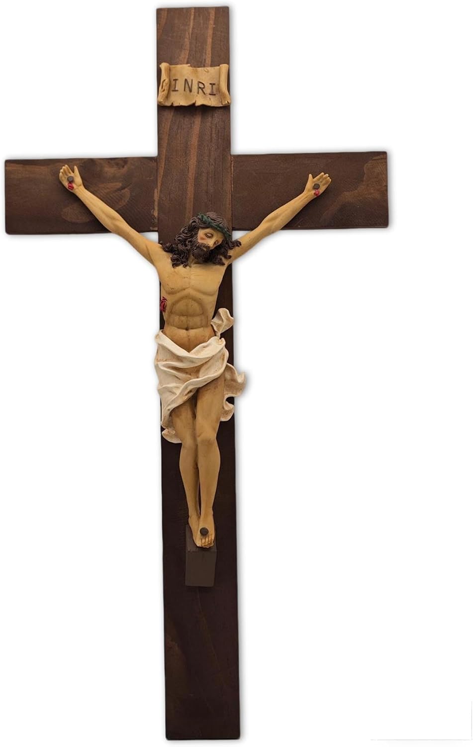 DurableDelights Jesus Crucifix Wall Cross, Large 19 Inch Wooden Cross with Hand-Painted Resin Christ Figure, Catholic Christian Wall Decor for Home or Prayer Room