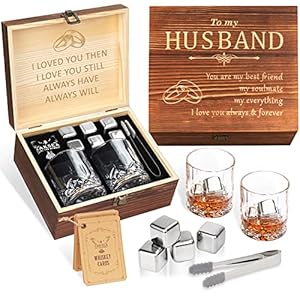 Valentines Day Anniversary Oaksea Gifts for Men Him Husband, Stainless Steel Engraved Whiskey Stones Glasses Set Gift…