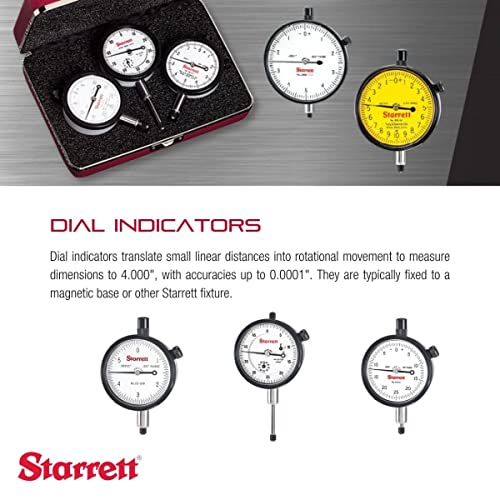 Starrett 25 Series Dial Indicator With Case Stem Cap, Jewel Bearings And Lug-On-Center Back - White Face, 0-1" Range, 0-100 Dial Reading.001" Graduations - 25-441J Wcsc #TOP2