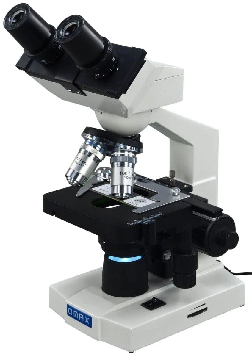 OMAX40X-2000X LED Binocular Compound Lab Microscope w/Double Layer Mechanical Stage + Blank Slides, Cover Slips, & Lens Cleaning Paper, M82ES-SC100-LP100