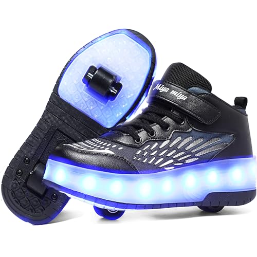 Kids Roller Shoes - Upgraded High-top Sneakers 2 Wheels 16 LED Colorful Model Rechargeable Boys Girls Sneaker Retractable Skateboarding Shoes for Beginner Party Birthday Christmas Best Gift