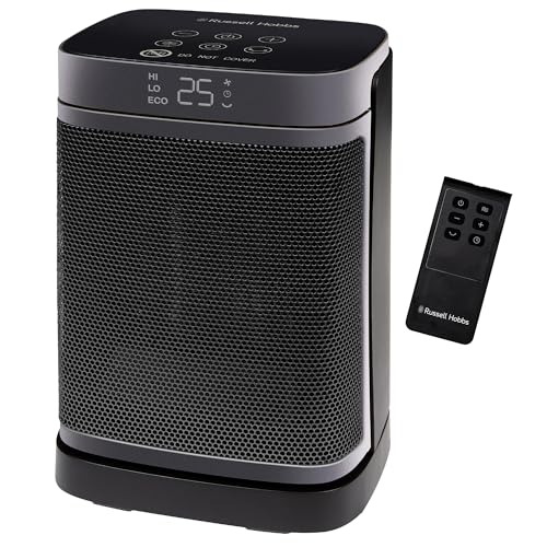 Russell Hobbs Space Heater in Black & Silver 1500W Silent Portable Oscillating Ceramic Electric...