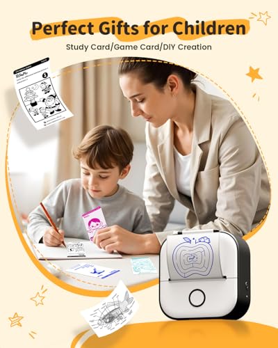 Image of Phomemo Mini Sticker Printer, T02 Print Pods Mini Printer with 3 Rolls Paper Sticker Maker Machine, AI Drawing, Ideal Gift for Kids Teens, Study Notes, DIY Junk Journal, Scrapbook, Label, Black