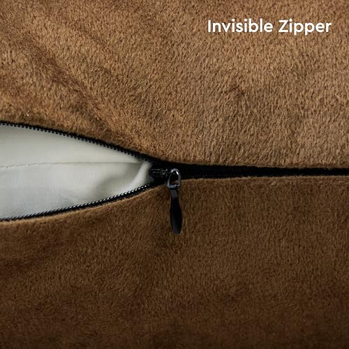 Image of Encasa XO Velvet Throw Pillow Covers 16x16 in (40x40 cm) - Brown - No Inserts, Pack of 2 Cases | Solid Plain Dyed Soft & Smooth, Square Decorative Cushion Covers for Living & Bedroom