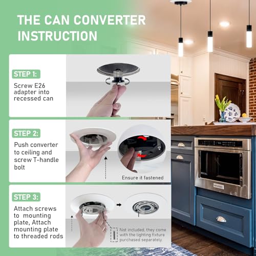 Image of Soliseed 5 /6 inch Recessed Can Light Conversion Kit to Pendant, White 1 Pack | Instant Recessed Converter for Pendant Lighting, No Tools Needed, Fan compatible, E26 Socket for Kitchen, Island & Bedroom