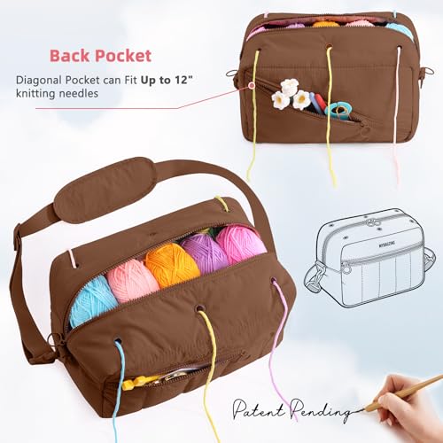 Image of MYBAGZIGN Crochet Bag Organizer for Yarn & Hooks, Large Capacity Yarn Storage Bag with Yarn Holder Holes, Portable Crochet & Knitting Bag for Crocheting on the Go, Craft Travel Bag Gifts for Women