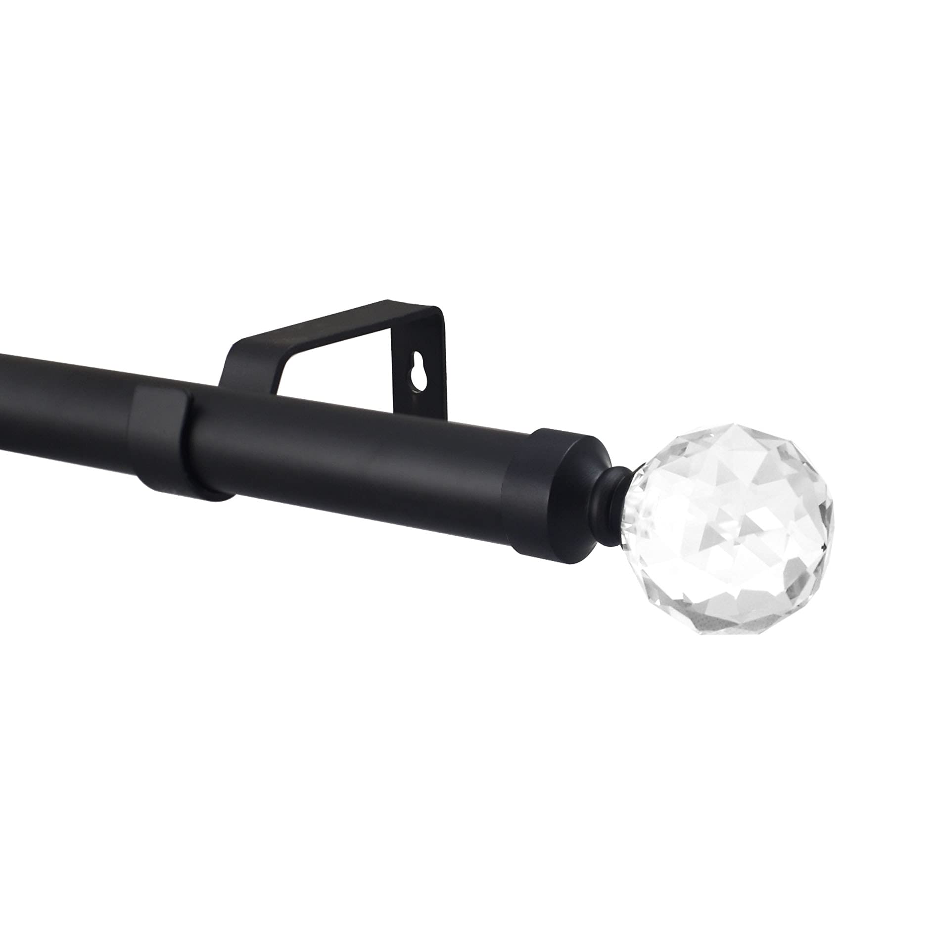 YHO Extendable Curtain Pole Matt Black Metal Curtain Pole Set 28mm Includes Finials, Brackets & Fittings (2m - 3m Extendable, Milano)