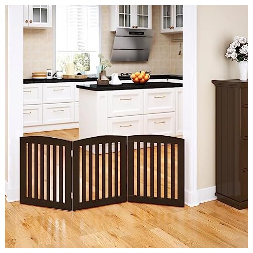 PAWLAND Wooden Freestanding Foldable Pet Gate for Dogs, 24 inch 3 Panels Step Over Fence, Dog Gate for The House, Doorway, Stairs, Extra Wide (Espresso, 24" Height-3 Panels)