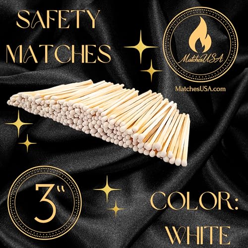 Image of 500 Count - 3 inch Long White Color Matches | Three Inch Coloful Loose Wooden Safety Match Sticks for Candle Display | Refill Decorative Jar Holder Bottle | Striker Included