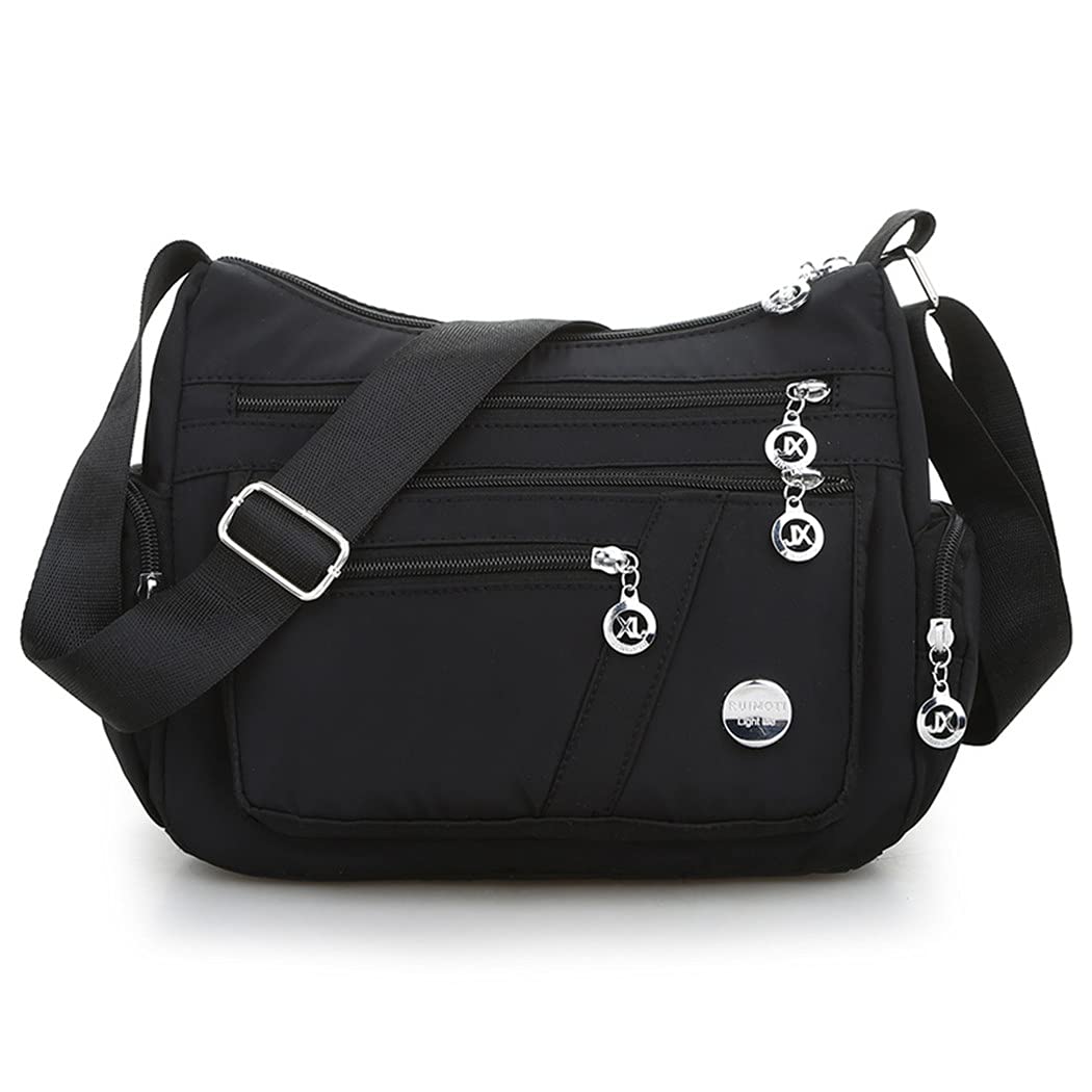 Anti Thief Crossbody Bag for Women Waterproof Shoulder Bag Messenger Bag Casual Nylon Purse Handbag, Paragraph 2black, 11 x 8.6 x 4.3 in