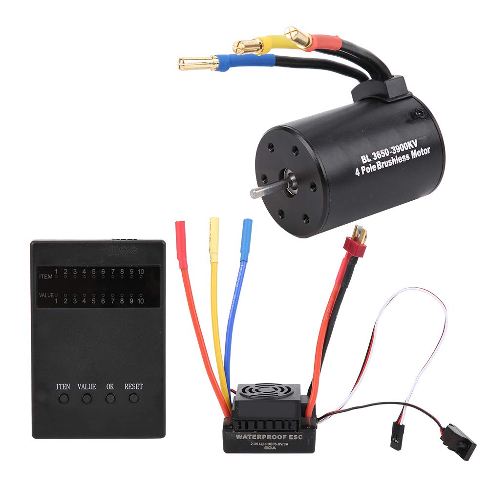 Dilwe Juego de Motor sin Escobillas RC, 3650 3900KV Tarjeta de Programa de Motor sin Escobillas 60A ESC y BEC a Prueba de Agua Piezas de Actualización RC para Coche RC 1/10