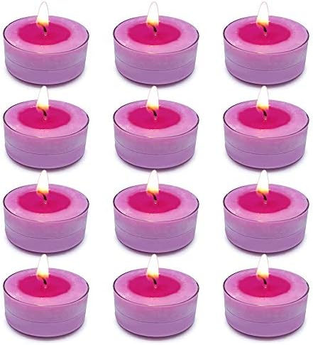 Lilac Scented Tealight Candles, 12 Packs Hot Pink Soy Wax Tea Lights for Dinner Table, Holiday, Halloween Christmas, Parties, 4-5 Hour Burn Time