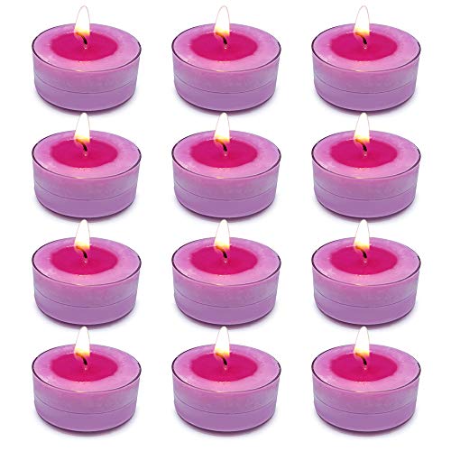 Lilac Scented Tealight Candles, 12 Packs Hot Pink Soy Wax Tea Lights For Dinner Table, Holiday, Halloween Christmas, Parties, 4-5 Hour Burn Time #TOP21