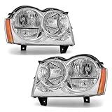 ADCARLIGHTS Headlight Compatible with Jeep Grand Cherokee 2005 2006 2007 Chrome Housing Amber Reflector Replacement Pair (Chrome Housing Amber Reflector Clear Lens)