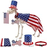 Thinkday 4th of July 7 ft Skeleton Dog Accessories Includes Independence Day Hat Patriotic Costume Cape Bone Shaped Tag Collar for 12ft Skeleton Themed Parties Decor Outdoor Yard Lawn