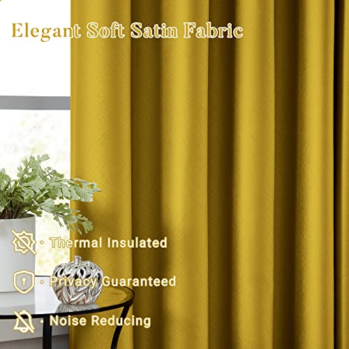 Melodieux Yellow Blackout Curtains 84 Inches Long For Bedroom, Thermal Insulated Energy Saving Grommet Embossed Satin Drapes With Black Lining, 50 By 84 Inch, 2 Panels #TOP3