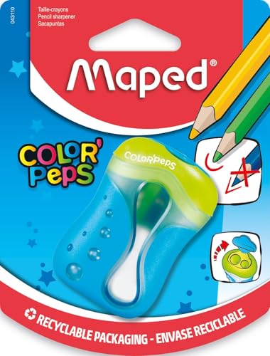 Maped - ergonomischer Anspitzer COLOR’PEPS für 2 Stiftgrößen inkl. Auffangdose - speziell für Buntstifte - für dünne Stifte Ø < 8 mm/für dicke Stifte Ø < 11 mm