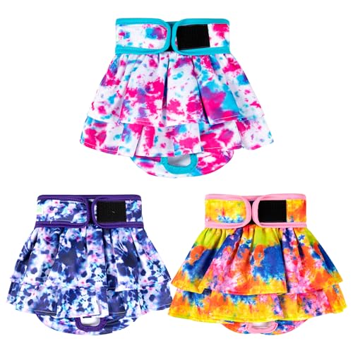 Image of wegreeco Dog Diapers Female (3 Pack), Highly Absorbent Puppy Doggie Dog Diapers for Female Dogs Period, Washable Doggy Diapers for Dogs in Heat, Small Medium Large Size (Colorful, Large)
