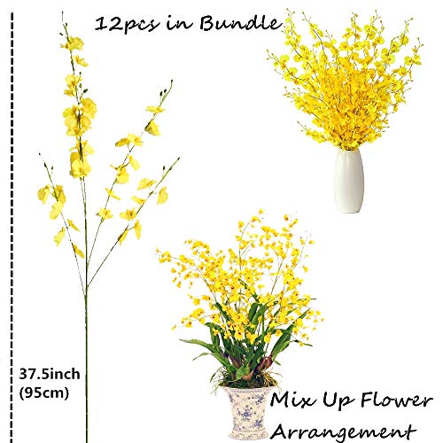 Fycooler 40'' 12Pcs - Artificial Flowers Orchids Silk Fake Flowers In Bulk , Dancing Lady Orchids Long Stem Yellow Fake Artificial Orchid Flowers For Table Home Hotel Festive Furnishing Decor #TOP2