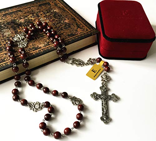 elegantmedical Handmade Rare Fragrance Red Sandalwood Beads ROSE ROSARY NECKLACE Italy Cross Catholic gifts3