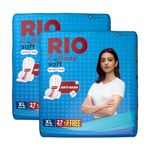 Image of RIO Sanitary Pads for women, Cottony Soft with Wings (XL) - (280mm, Pack of 30 X 2)