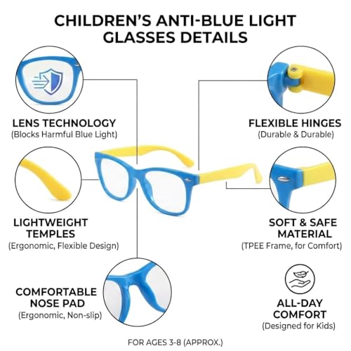 Image of Kids Blue Light Blocking Glasses Rectangle Digital Boys Girl Age for 5-12