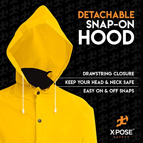 Xpose Safety Heavy Duty Yellow Rain Coat .35mm PVC 48in Raincoat Jacket with Detachable Hood, Waterproof, Fishing3