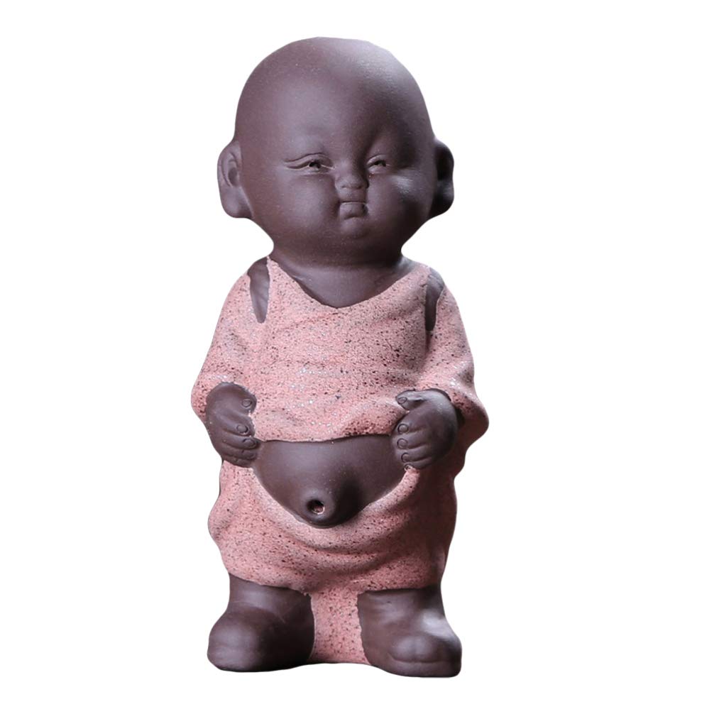 EXCEART Tea Pet Baby Buddha Decor Tea Lover Gifts Monk Ornament Car Dashboard Decorations Cars Ornament Miniature Monk Sculpture Monk Figure Baby Doll Pink Purple Clay Tea Play