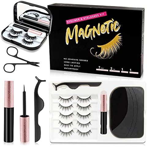 Magnetic Eyelashes Kit with Magnetic Eyeliner Tweezers - Emalla 7 Pairs Reusable Magnetic Lashes Natural Looking Eyelashes with Tweezers Strong Magnetic False Eyelashes Kit No Glue Cover