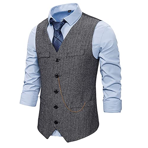 Men's Herringbone Tweed Suit Vest Casual Wool Blend Waistcoat Slim Fit Business Vests Fashion V Neck Blazer Jackets2