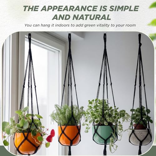 Image of EBOOT 2 Pack 48 Inch Large Macrame Plant Hanger Rope to Hang Flower Pot Plant Holder for Indoor Outdoor Decorations, 4 Legs (Black)