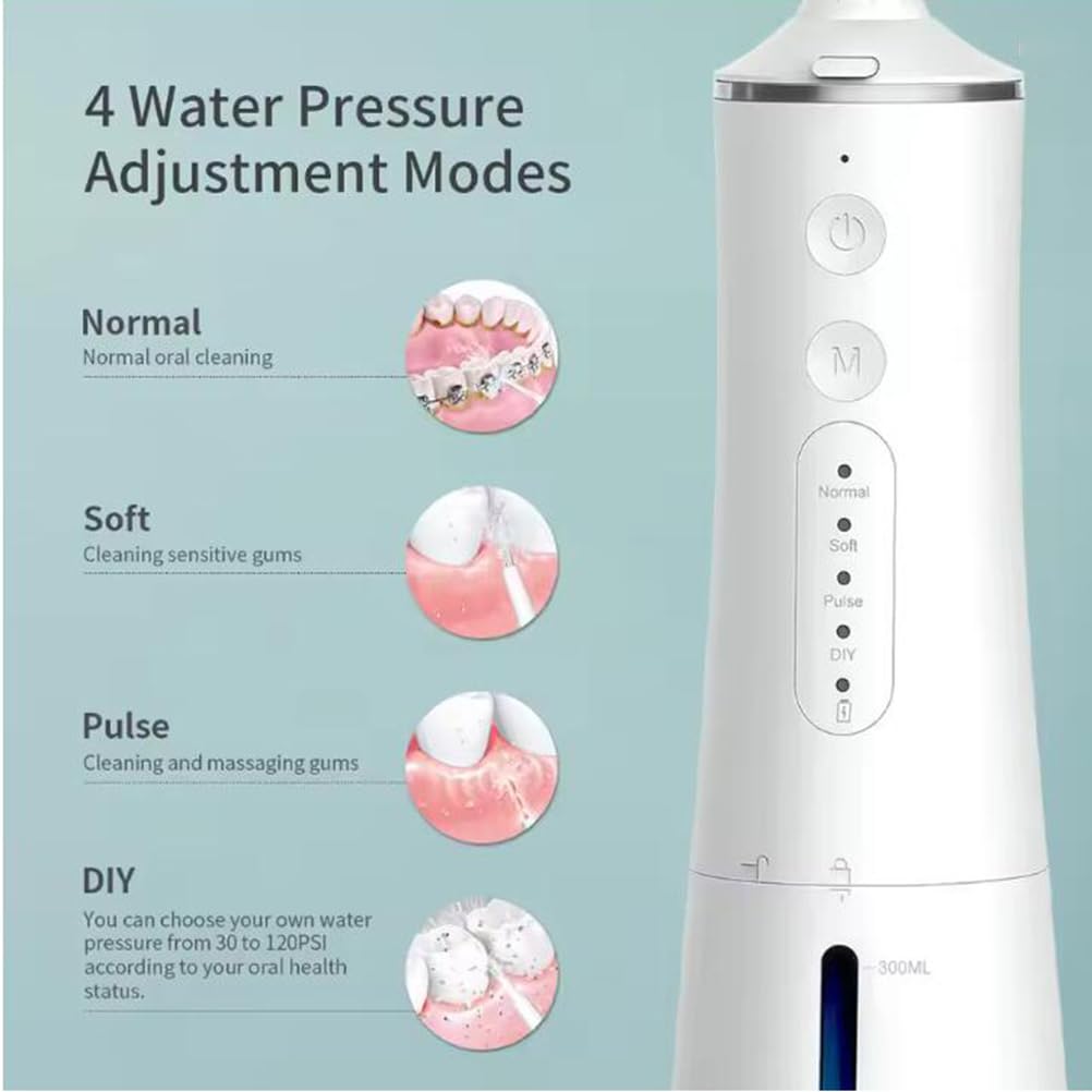 Negro,Irrigador Bucal Portátil Recargable De 300 Ml, 4 Modos, IPX7, Resistente Al Agua, para Viajes, Limpieza Dental, Irrigador Bucal Eléctrico