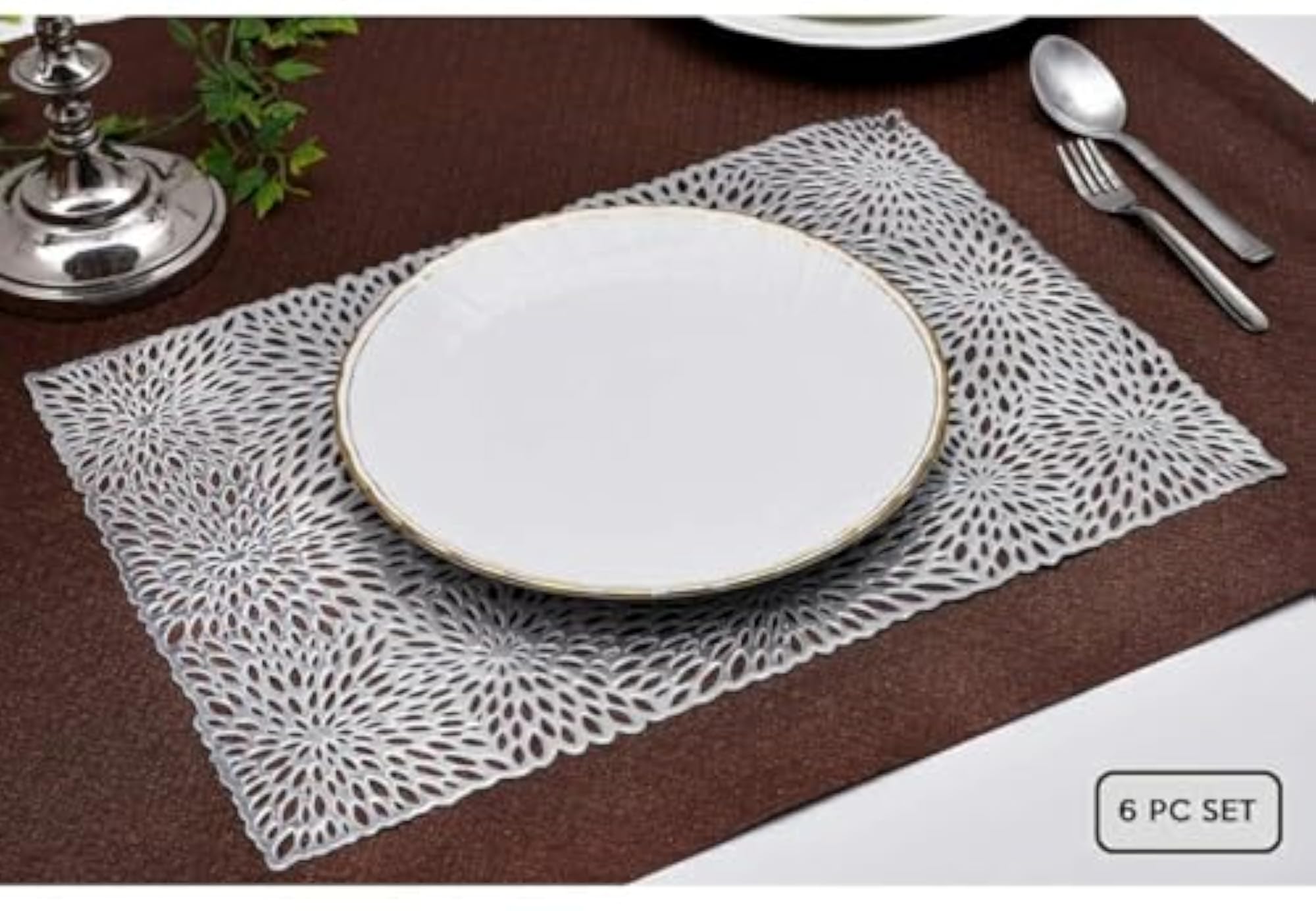 Pack of 6 Glossy Rectangle NET Table Placemats with Rubber Bottom